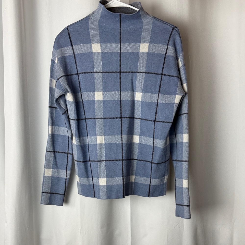 Jones New York Blue and White Plaid Turtleneck Sweater